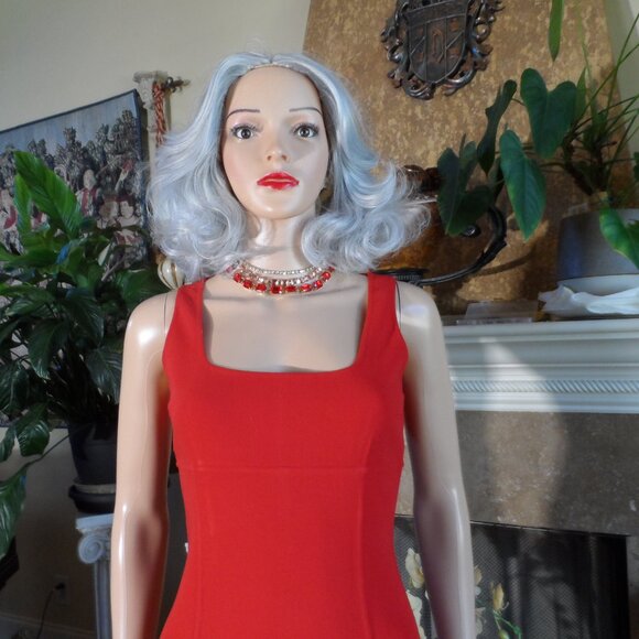 Bergdorf Goodman Scarlet Red Virgin Wool Crepe Sheath Dress Size 2 - Picture 5 of 16